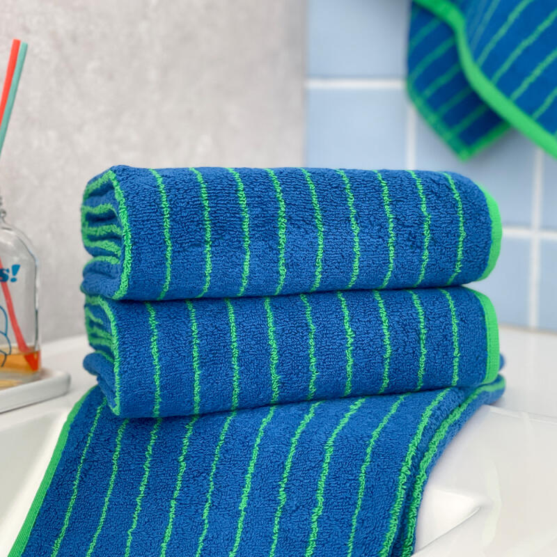 5 pinstripe 200g hotel towels Emerald/Pink