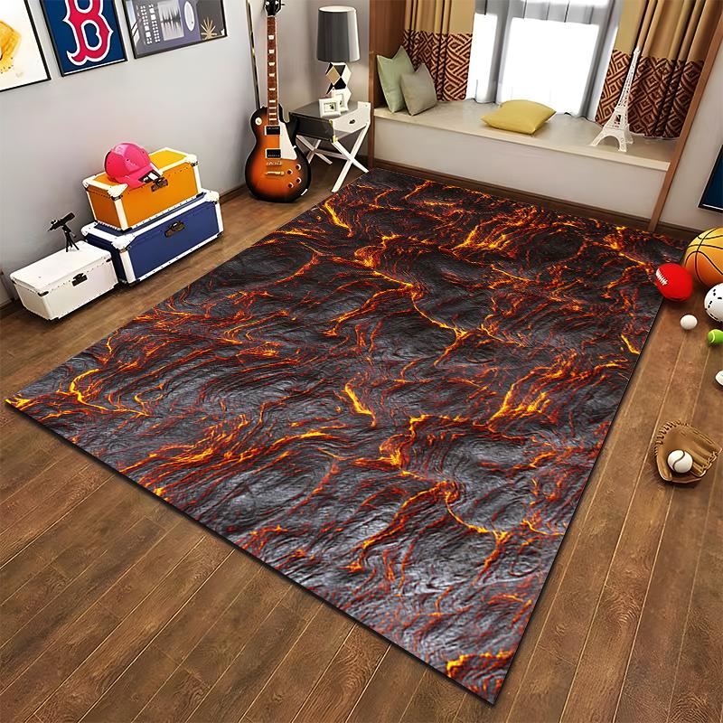 Cool Lava Effect Carpet with Fiery Design Suitable for Use As an Anti-slip Game Mat for Living Room and Bedroom Sofas