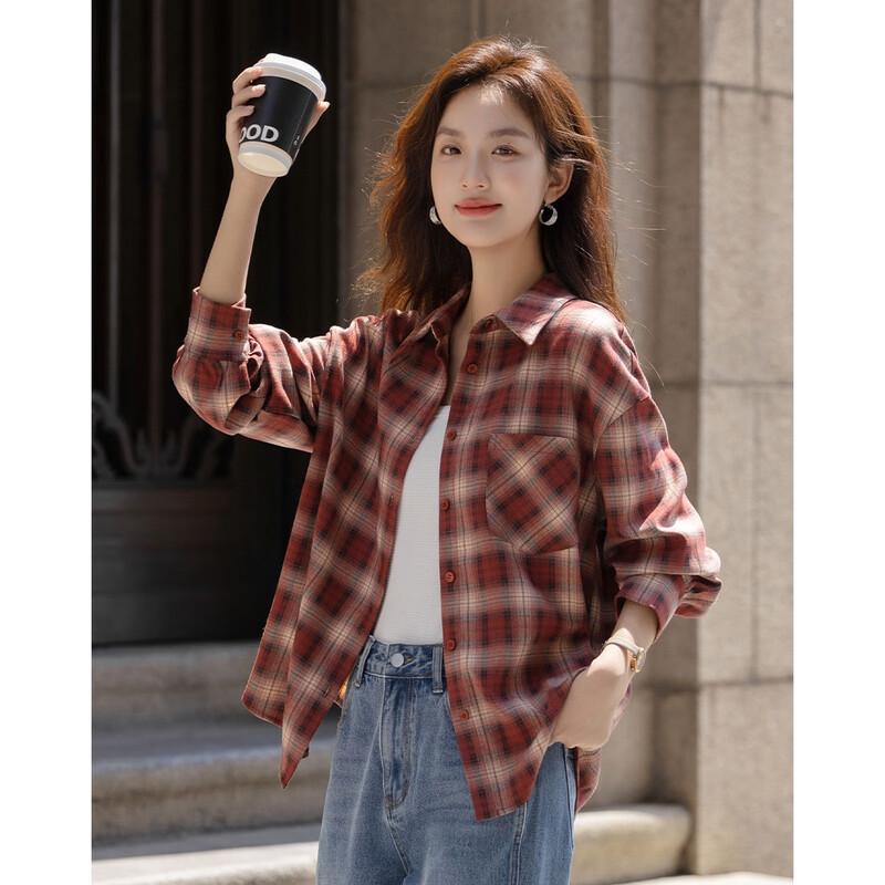 Demana Women s Light Retro Plaid Commuter Shirt XL