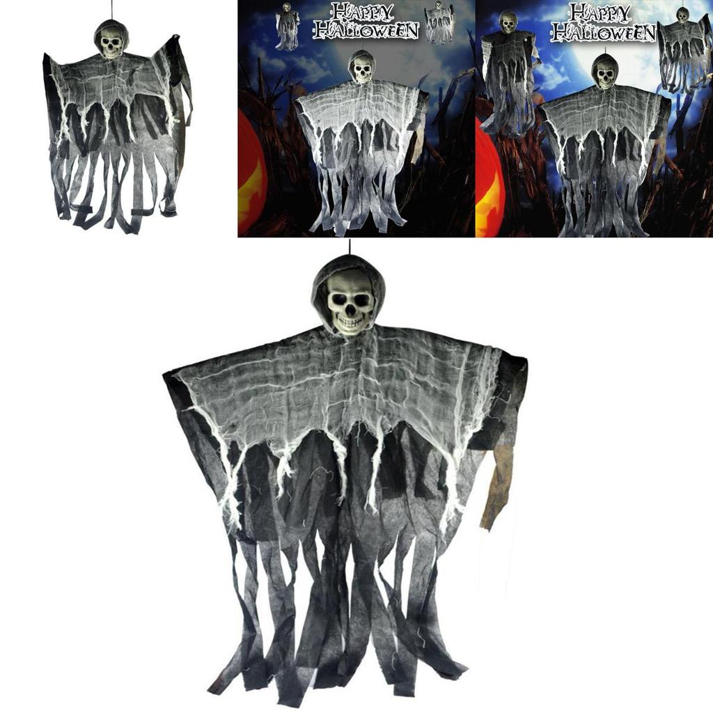 Durable 100cm Halloween Skeleton Hanging Reaper With Realistic Skull And Hood