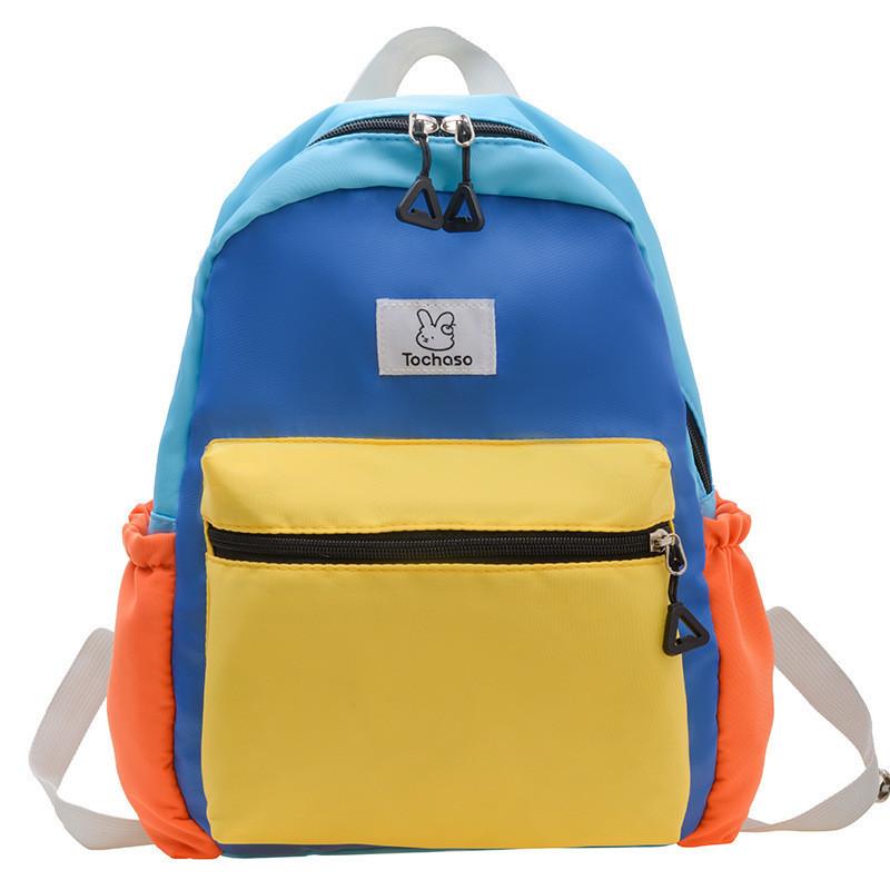 Trendy Lightweight Kids Backpack Unisex Stylish Color Block Design Nylon Material YellowBlue
