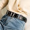 Personality Luxury Women Zinc Zinc Alloy Men Double Row Jeans Decorative Belt Chain Leather Belt Waist Belt