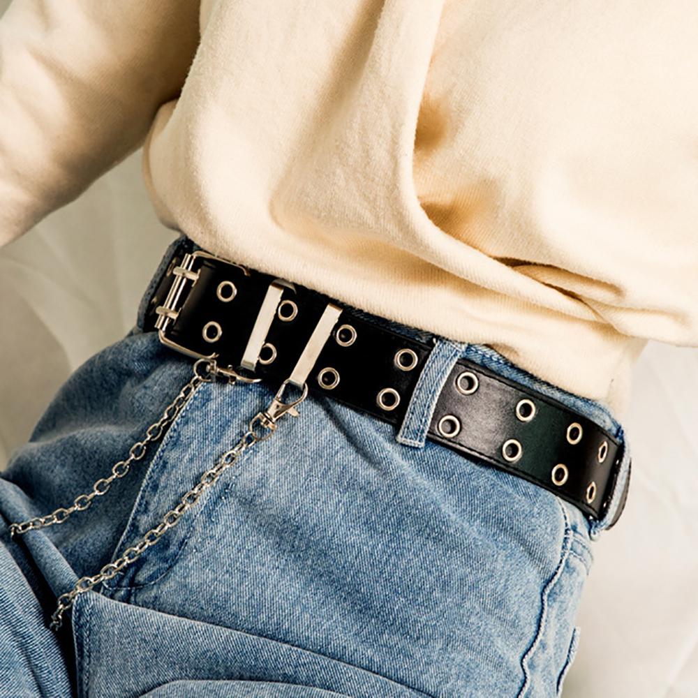 Personality Luxury Women Zinc Zinc Alloy Men Double Row Jeans Decorative Belt Chain Leather Belt Waist Belt