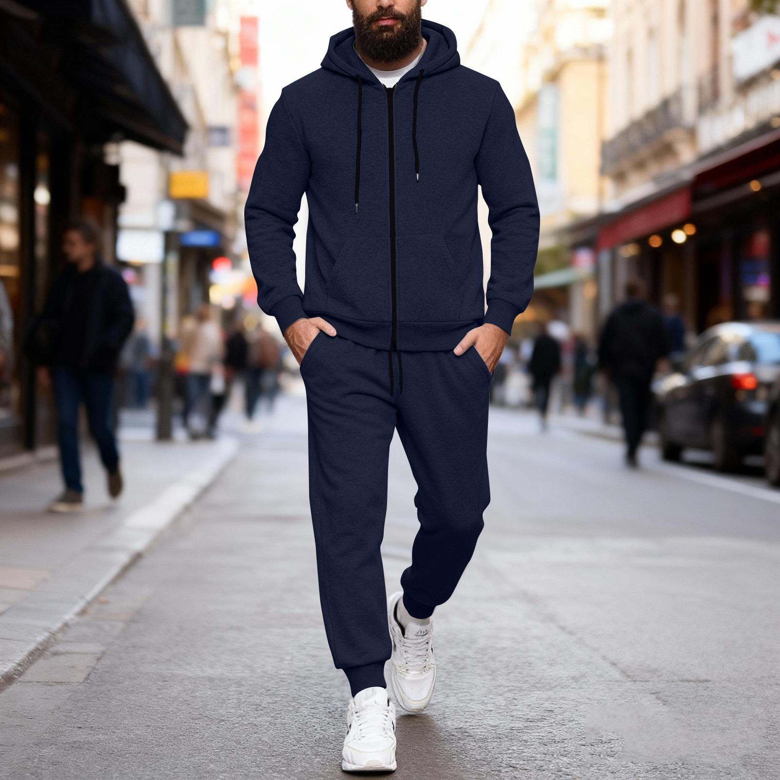 

Мужской спортивный костюм Мужской однотонный повседневный спортивный костюм Костюм-толстовка S тёмно-синий
