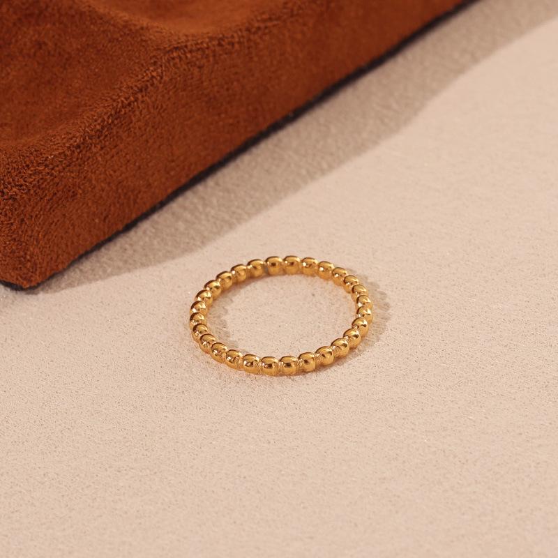 Women's Titanium Steel Bead Ring - Colorfast, Niche Design with Light Luxury Feel, High-End Round and Square Patchwork Beads.