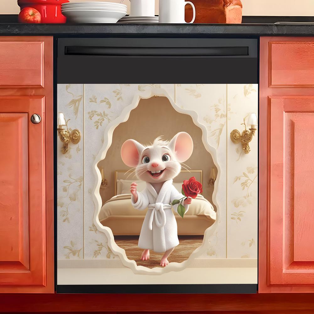Cute Little Mouse Rose Kitchen Dining Room Home Background Beautification and Decoration Wall Stickers