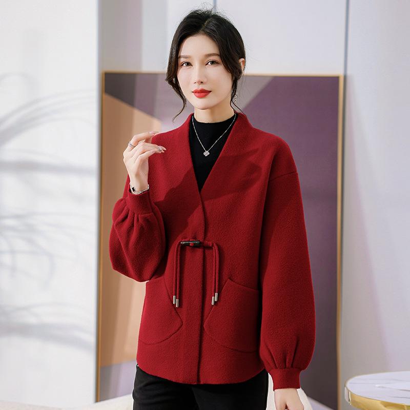 

Elegant Double-Sided Cashmere Coat for Moms - Perfect for Winter or Wedding Banquets 4XL (160-170 jin) красный