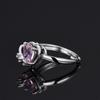 Platinum-Plated S925 Sterling Silver Heart Ring with Pink Diamond, Adjustable Women's Valentine's Day Gift.