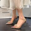 New Pointed Crystal Fairy Ladies Wind Sandals Rhinestone Butterfly-knot Transparent High Heel Women Sandals Fashion Shoes 2024