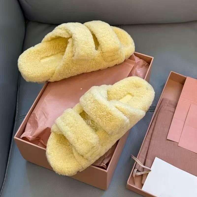 Thick-soled Fluffy Slippers Women's 2025 Autumn New Fashionable Versatile with Skirts Casual Lazy One-pedal Cotton Slippers