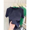 Women's Pink Thickened Brushed Cotton Short Sleeve T-shirt - Korean Style, Straight Shoulder, Round Neck for Spring, Summer, Autumn (2026 New)