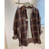 Women Casual Retro Plaid Long Sleeved Shirt French Lazy Style Autumn Loose Versatile Cardigan Fashionable Lapel Single Breasted Blouse
