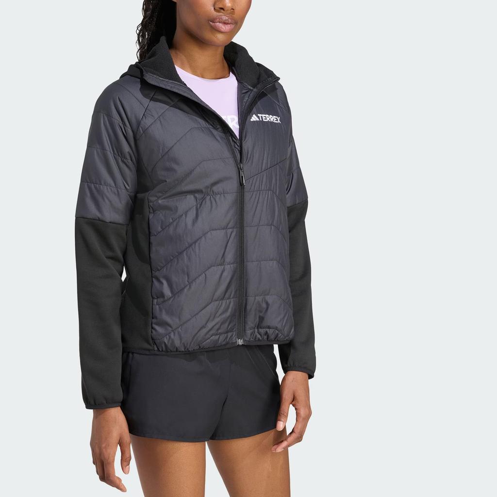 adidas Terrex Multi Hybrid Hooded Jacket, Women's FW25 Outdoor Warm Fleece Spliced Sports Long Sleeve Cotton Coat JC5180