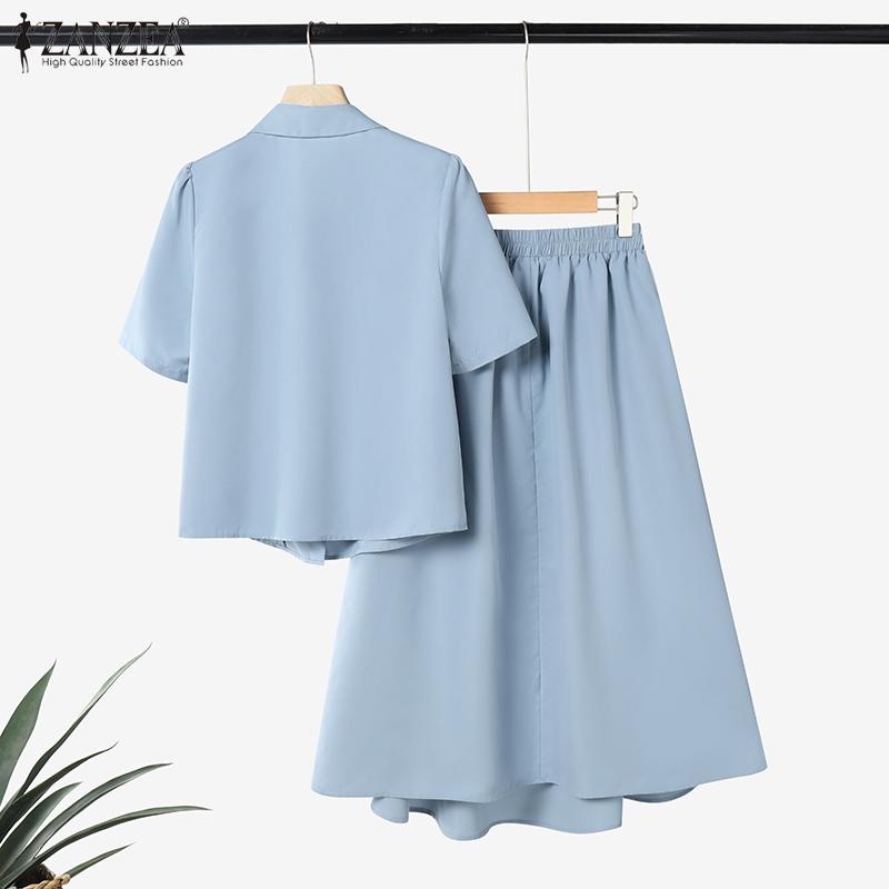 ZANZEA Women Short Sleeve Blouse and Skirts Casual Two Piece Suit Sets