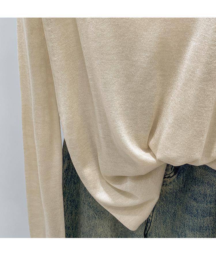 Sheer Loose Knit Long-Sleeve Sweater for Women - Autumn Style Sunscreen Blouse