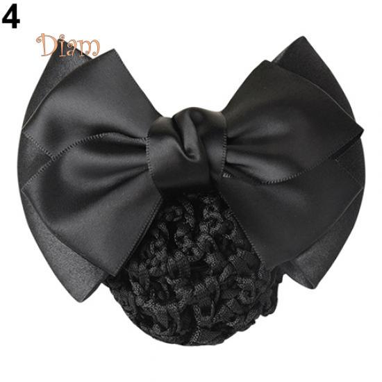 Tenfyer Women Pro Bow Barrette Hair Clip Cover Bowknot Bun Snood Hairnet Hair Accessory