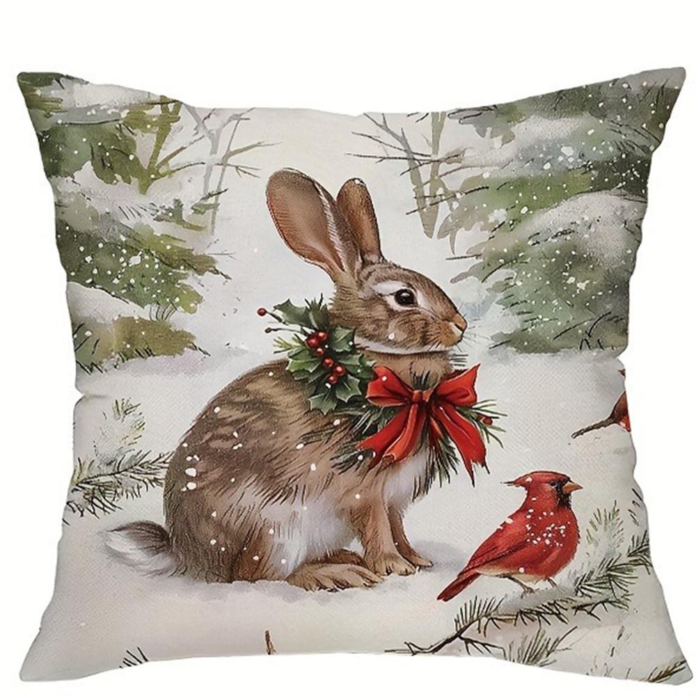 Christmas Winter Home Decoration Pillowcase Rabbit Animal Pillow Cover Suitable for Room Sofa Cushion Cover Friend Gift