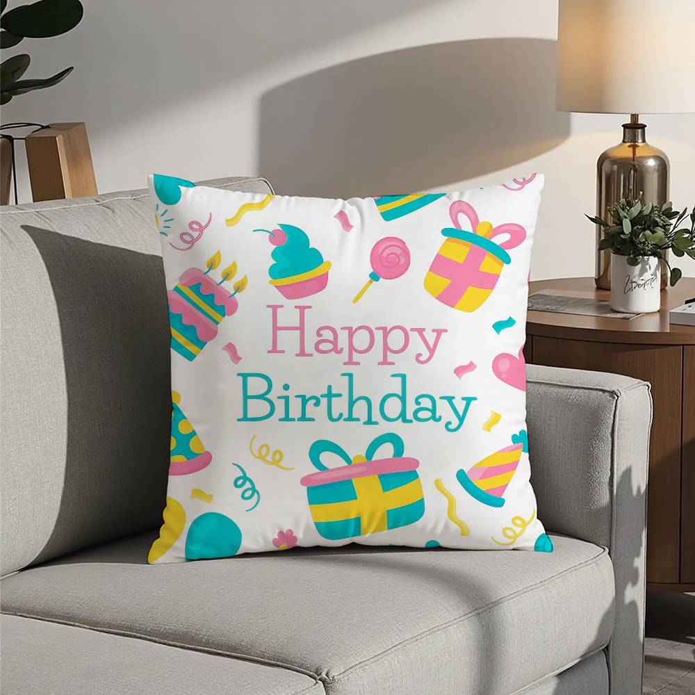 classic Happy birthday Pillow Case Sofa Decorative Home Double-sided Printing Short Plush Cushion Pillow Cover Holiday Gift