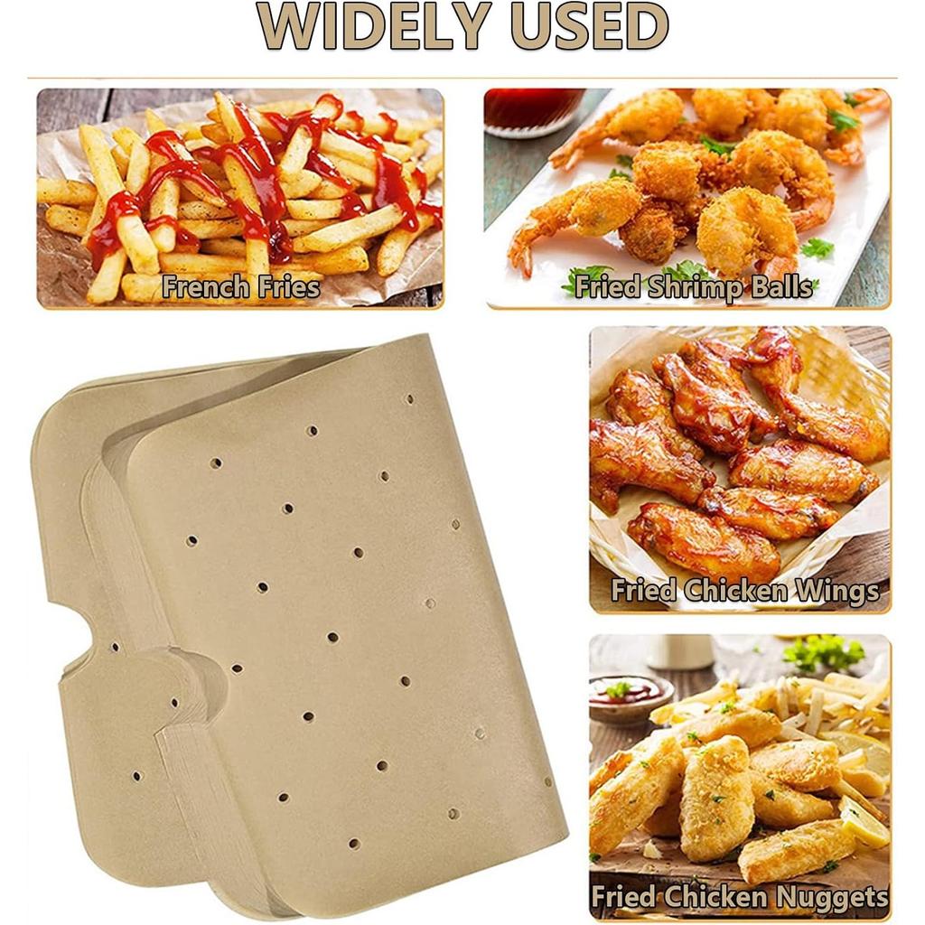 Air Fryer Paper Liners, Non-Stick Perforated Baking Liners Disposable, Rectangle Cooking Unbleached Dual Parchment Papers Compatible with Ninja