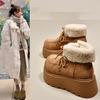 Muffin Thick-soled Heightening Snow Boots Women's 2025 New Winter Velvet Warm Short Boots Martin Boots Fluffy Cotton Shoes