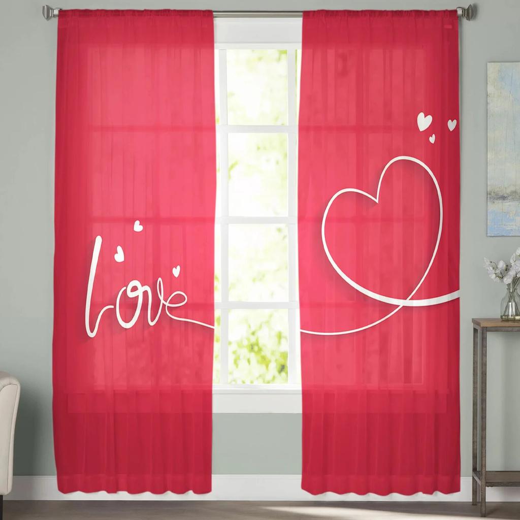 Valentinstag Love Line Moderne Tüllvorhänge für Wohnzimmer, Schlafzimmer, Zuhause, Küche, Fenster, transparente Vorhänge