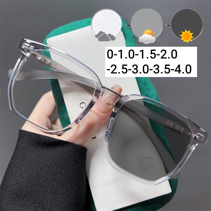 

Trendy Photochromic Glasses for Women Unisex Fashion Oversized Myopia Eyewear Men Square Discoloration Eyeglasses 0-1.0-4.0