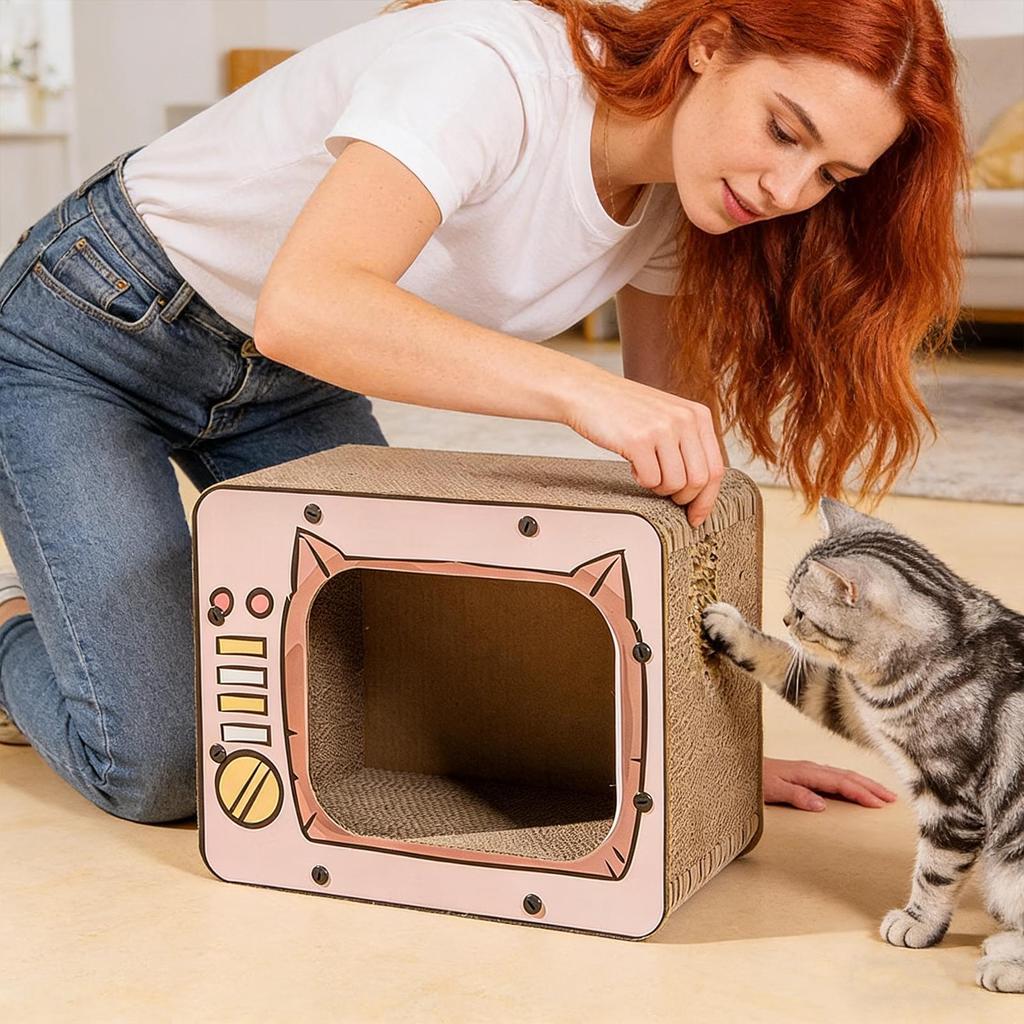 Cardboard Cat House Non-Slip Bottom Pet Supplies Cardboard Cat Scratcher Pet Bed For Furniture Protector Play Exercise