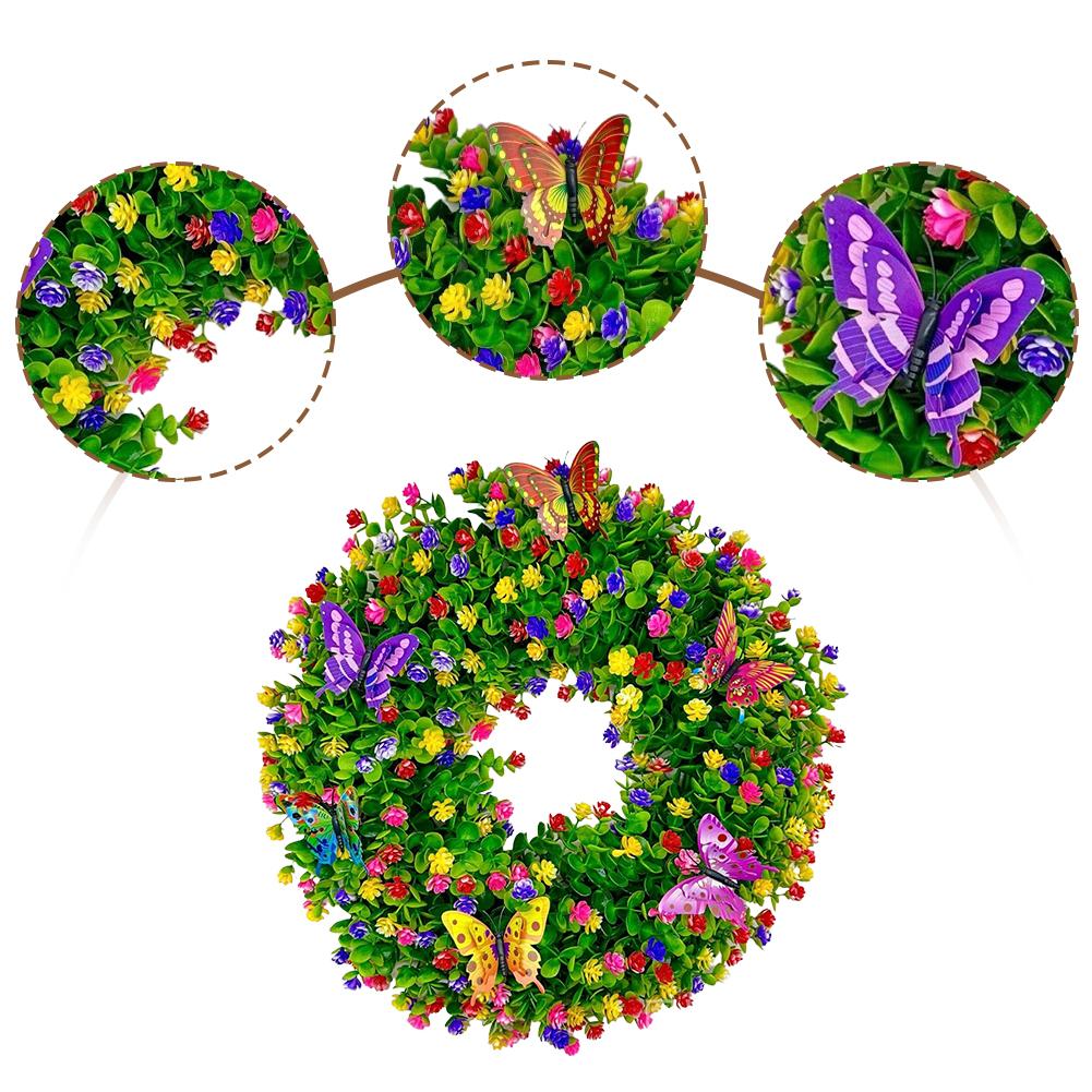 48CM Artificial Eucalyptus Wreath Sping Door Garland Butterfly Flower Wreath for Wall Window Farmhouse Party Holiday Home Decor