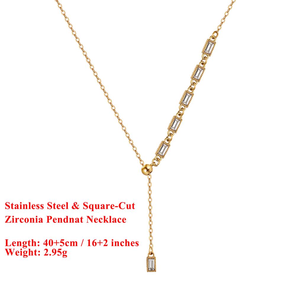 EFFIE QUEEN Stainless Steel 18k Gold Square Cut Pendant Necklace Timeless Jewelry for Women, Men Wedding Party Banquet STKN07