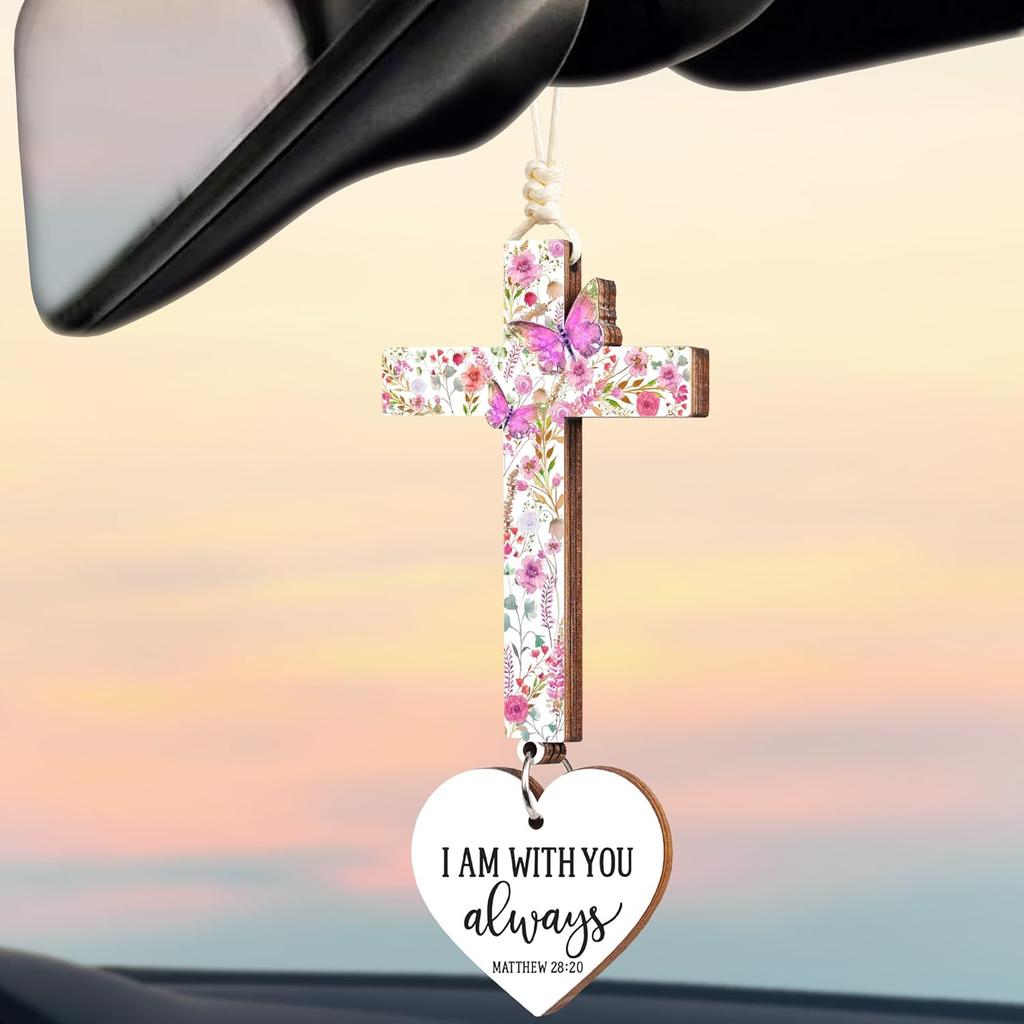 Cross for Car Mirror Hanging Christian Gifts for Men, Women, Bible Study - Scan Phone for Daily Bible Verse Car Rearview Decor Accessories, Jesus