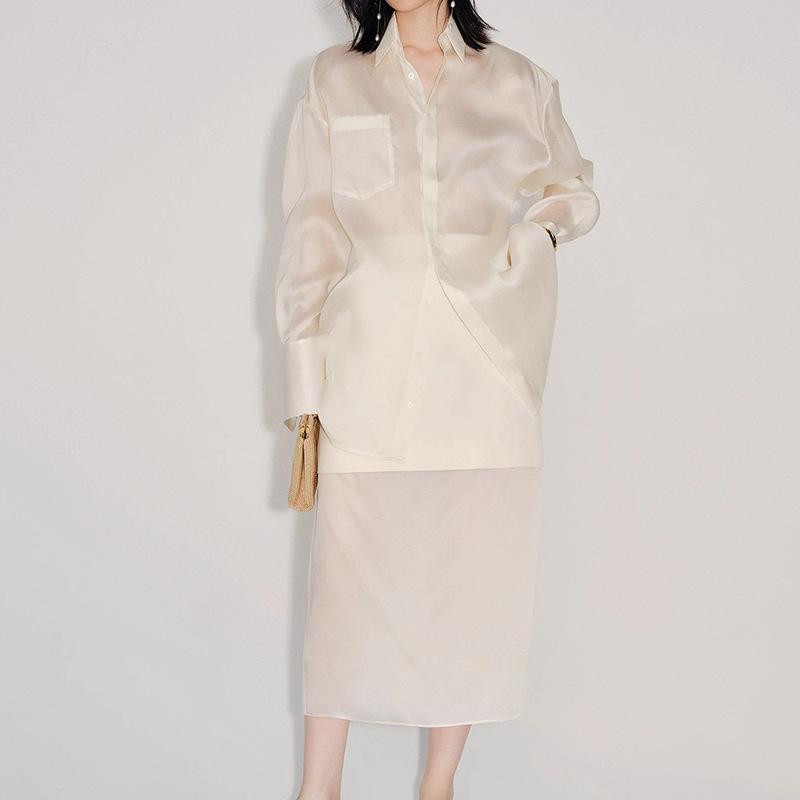 

Mulberry silk Eugen satin shirt splicing skirt women s suit XL