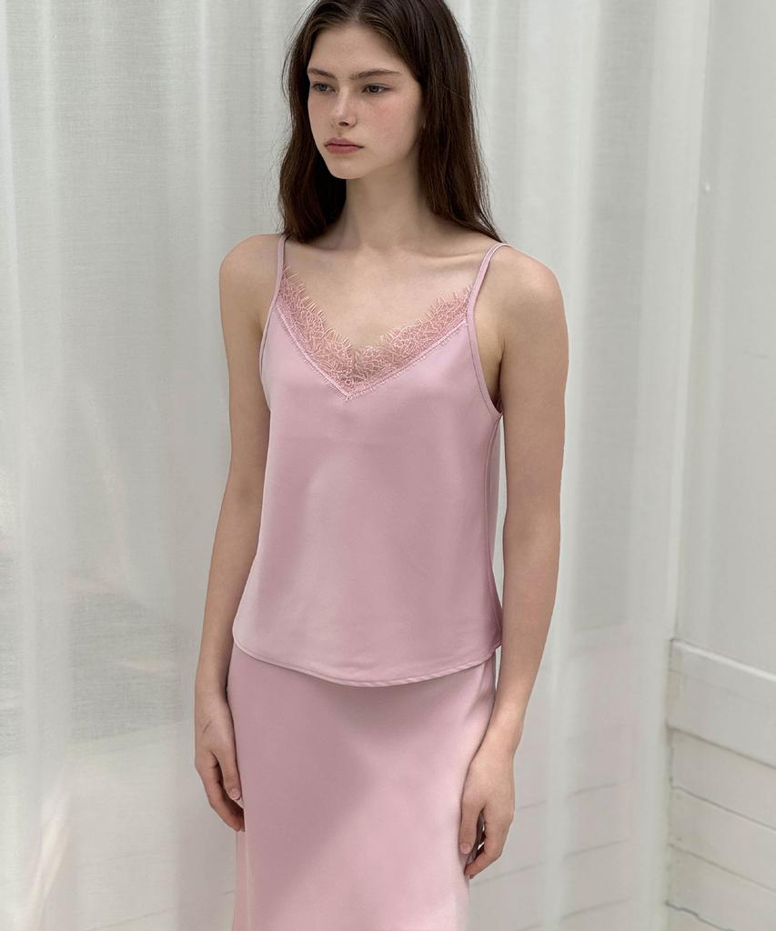 LAUTREDE MIN Lautre Lace Satin Flare Pink Skirt