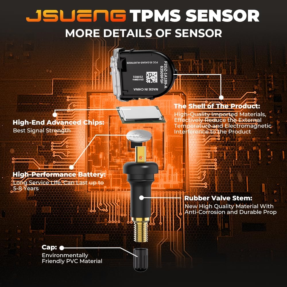TPMS Sensor Ford, 4 Pack Tire Pressure Monitoring System Sensor Fit For Ford F150 F250 Flex Fusion Mustang, Lincoln MKX MKZ MKS MKT, 315Mhz Replaces