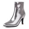 Glitter Gold Silver Ankle Boots Women High Spike Heels Rosy Green Shiny Wedding Party Dress Lady Zipper Pointed Toe Short Boots