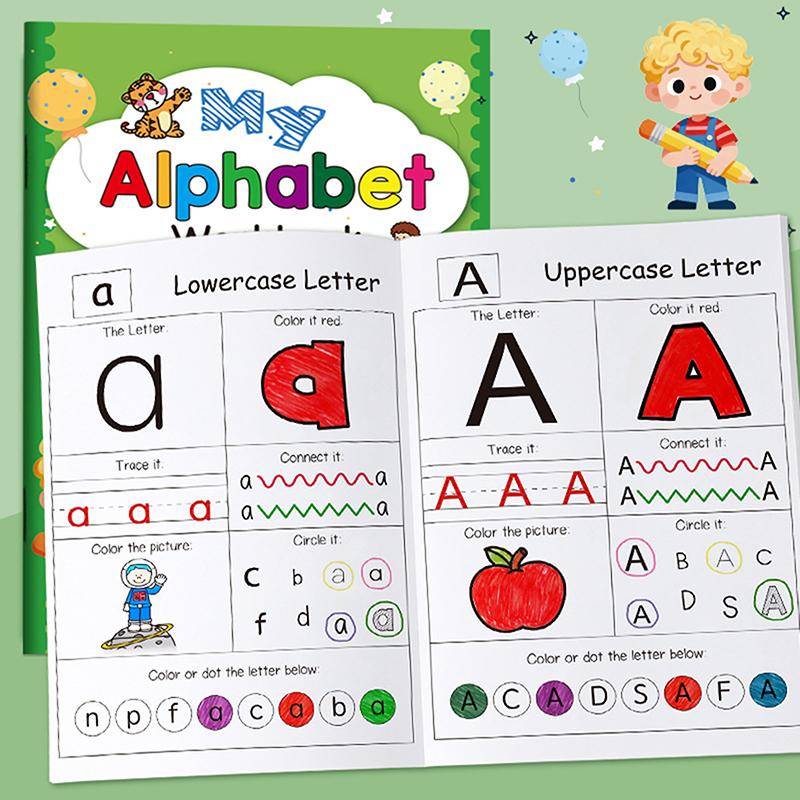 48 Pages, A-Z Alphabet Exercise Book, Writing Practice, Creative Coloring Adventure Drawing Book, English Homework Copybook