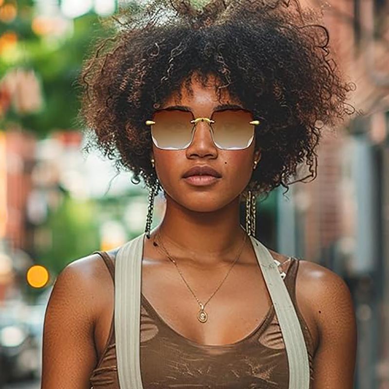 Fashion Rimless Cut Edge γυαλιά ηλίου Γυναικεία γυαλιά ηλίου ντεγκραντέ Καλοκαιρινά αλεξήλια Διάφανοι πολύχρωμοι φακοί Γυναικεία γυαλιά ηλίου