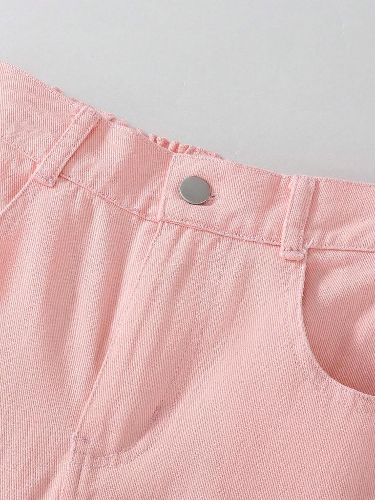 Single-piece girls' wide-leg straight-leg jeans with a fashionable, casual, trendy, and cute pink 3D bow.