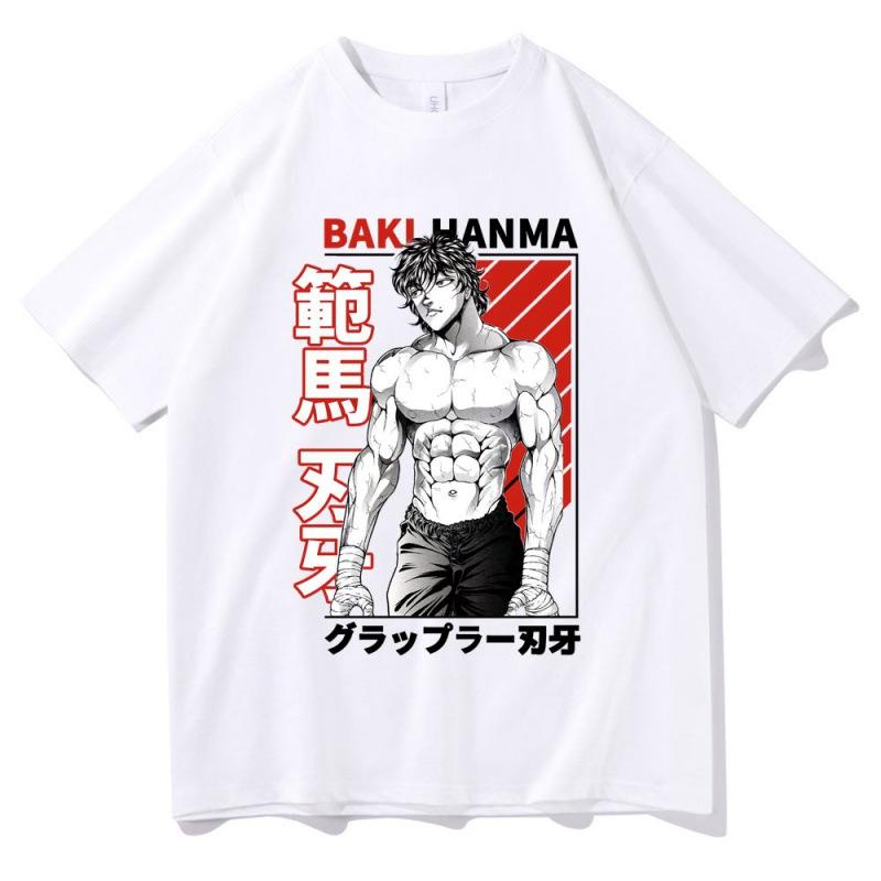 Japanese Anime Hanma Baki Tshirts Kids Mens T-shirt Cartoon Printed Tops Tees Shirt Cotton Short-Sleeves Summer Tshirts Unisex Streetwear