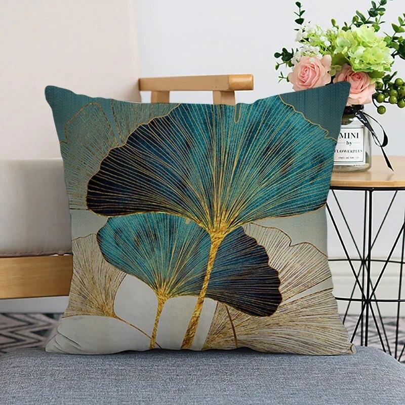 45x45cm Ginkgo Leaf Polyester Cushion Cover Black Gold  Lumbar Pillow  Living Room Chair Sofa Home Decor Gift