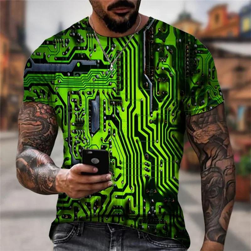 Funny CPU Processor Circuit Diagram 3D Men's Cool Design Round Neck Short Sleeved T-shirt