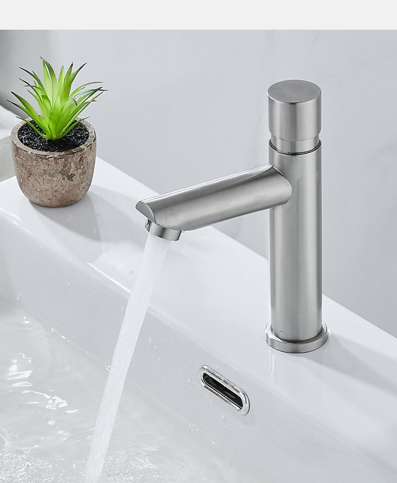 304 Stainless Steel Bathroom Time Delay Basin Faucet Touch Press Single Cold Tap Nickel Public Toilet Time Delay Metered Faucet