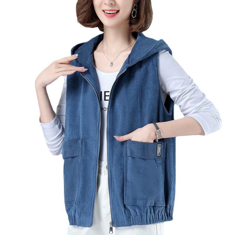 Weste Damen Übergröße Herbst und Winter Lockerer Westernstil Jacke Alleskönner Dünne Cordjacke Oberbekleidung Weste