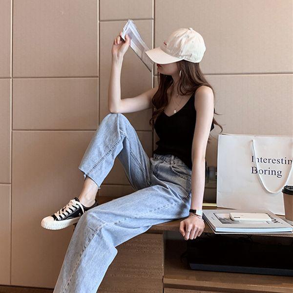 Dámské Sexy Měkké Útulné Tílko Jaro Léto Pletené Výstřih do V Bez rukávů Ramínka Top Jednobarevné Všestranné Tílko