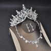 Three-piece Set of Silver Tiara Necklace, Earrings, and Rhinestones with Zirconia, Perfect for Bridal, Weddings, and Cosplay. (Silver Earrings)