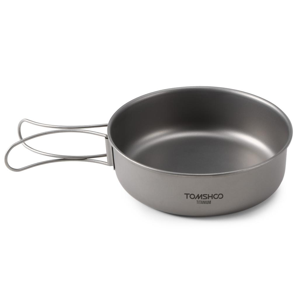 TOMSHOO 3pcs Titanium Bowls Set Ultralight Titanium Dinner Bowl Pan with Foldable Handles for