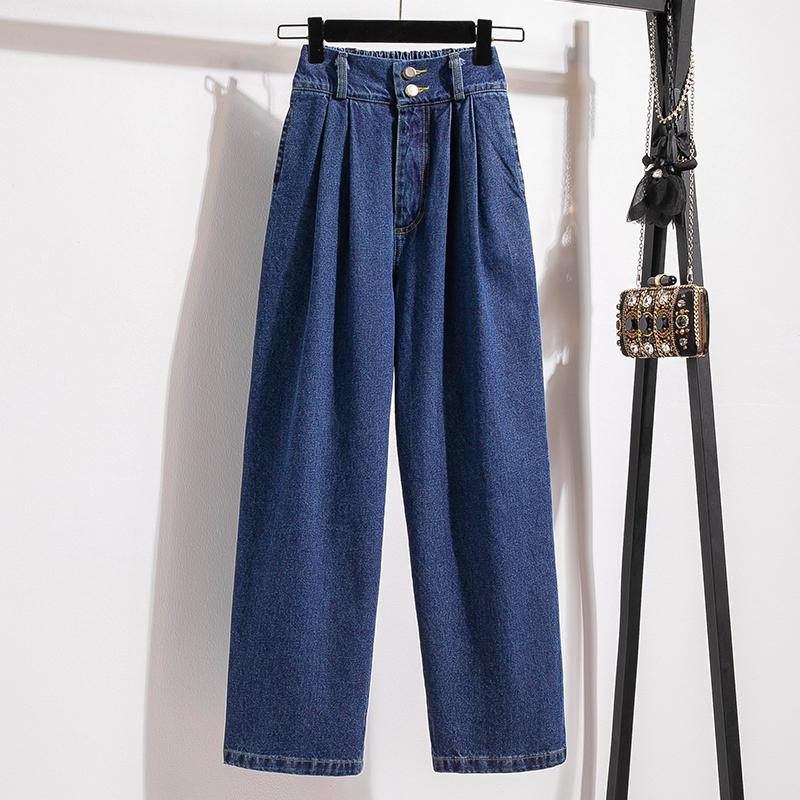 

MOJTA женские весенне-осенние повседневные свободные брюки больших размеров с высокой талией, джинсы 5XL темно-синий