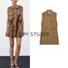 Spring and Summer New Women's Clothing Minimalist Style Single-Breasted Pocket with Sleeveless Lapel Short Dress 8197085