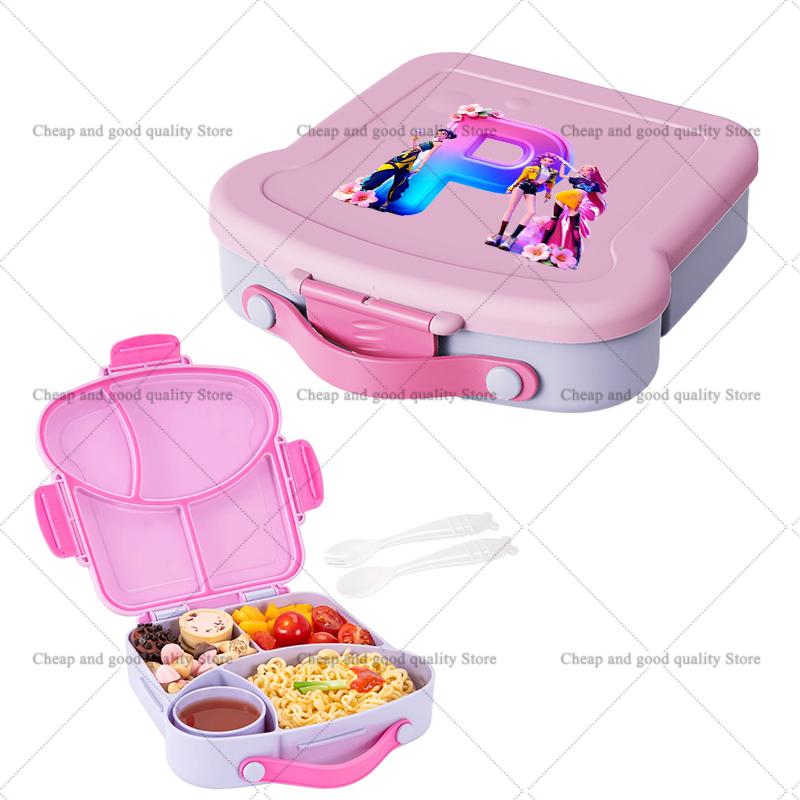 KPop Demon Hunters Lunch Box with Spoon Fork Sauce Case Girls Anime Letter School Picnic Bento Food Storage Containers Kids Gift