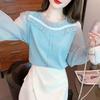 Sweet Fashion Spring Autumn New Women's Solid Square Collar Lace Patchwork Button France Chic Long Sleeve Chiffon Shirt Tops