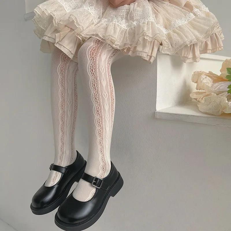 New Summer Girls Tights Pure Cotton Breathable Mesh Beige White Black Children Princess Pantyhose Lolita Leggings For 2-12Y